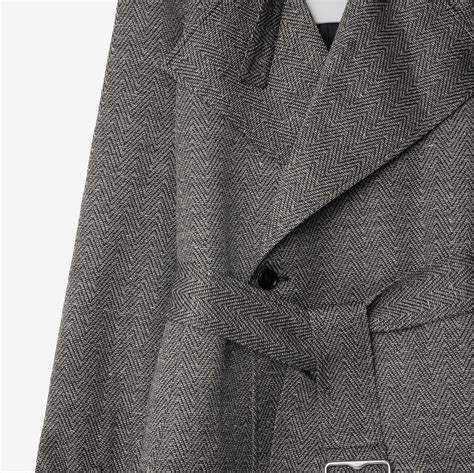 Wool Silk Trench Jacket in Black/white 